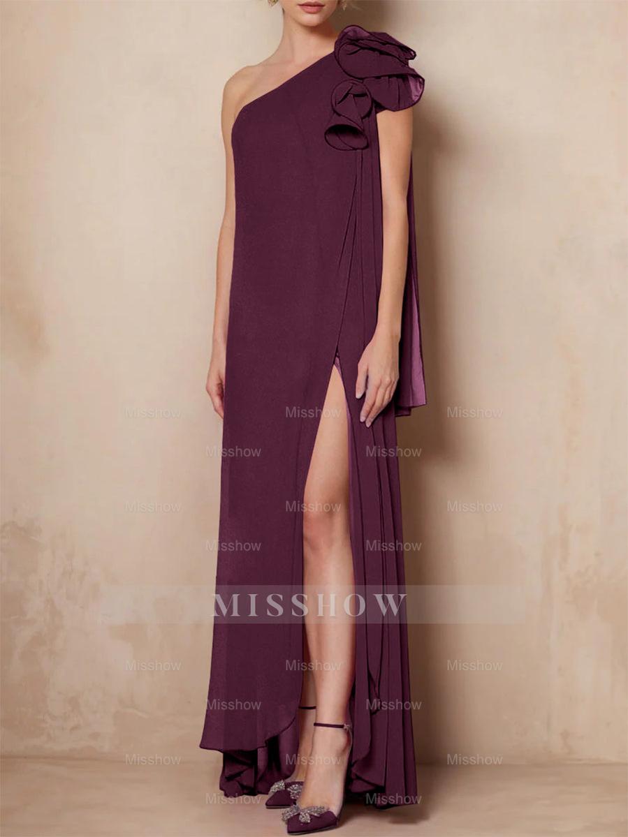 One-Shoulder Sleeveless A-Line Floor-Length Mother of the Bride Dress with Side Split