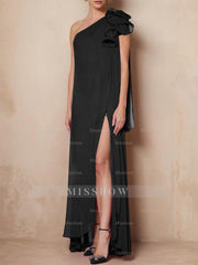 One-Shoulder Sleeveless A-Line Floor-Length Mother of the Bride Dress with Side Split