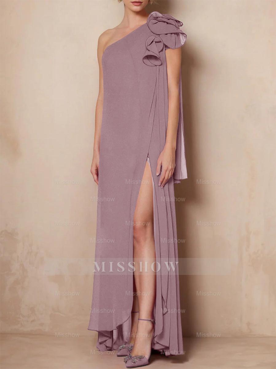 One-Shoulder Sleeveless A-Line Floor-Length Mother of the Bride Dress with Side Split