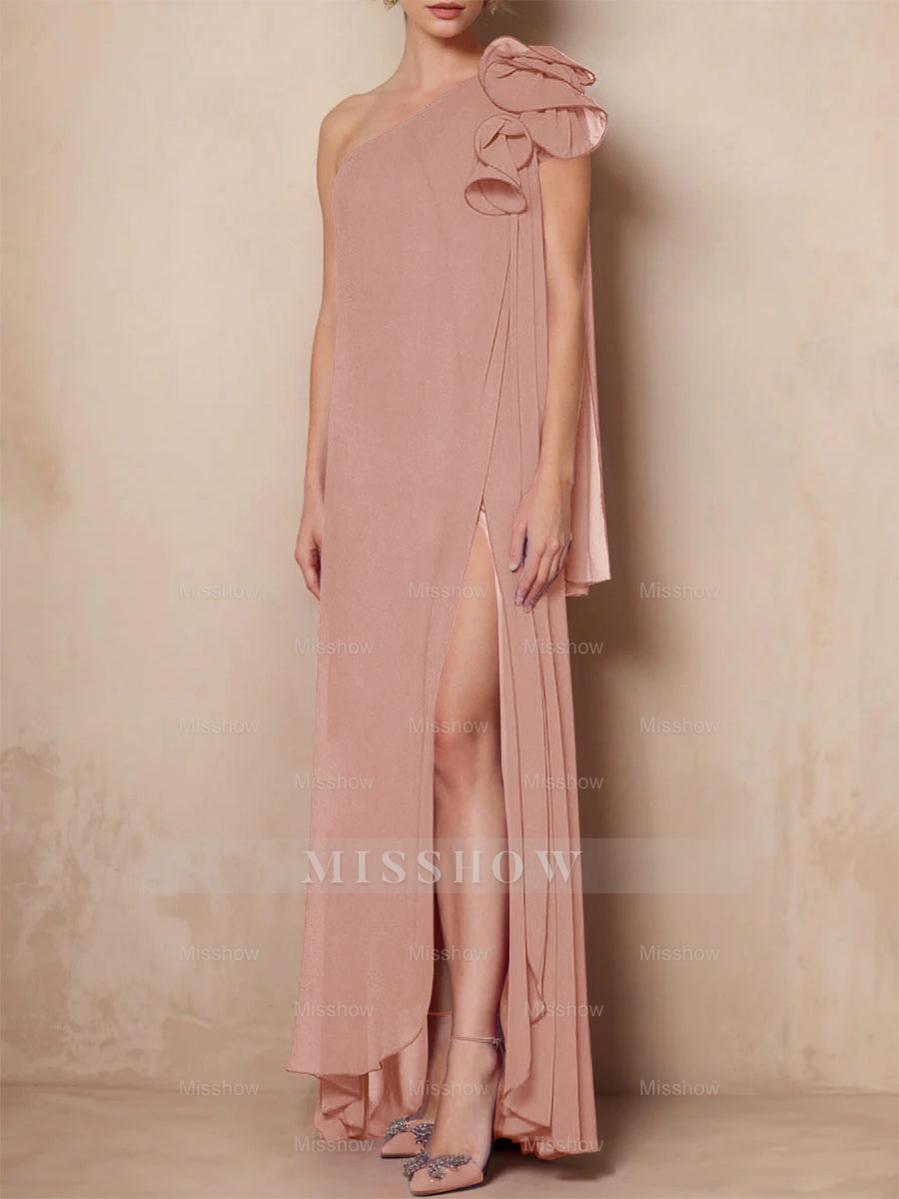 One-Shoulder Sleeveless A-Line Floor-Length Mother of the Bride Dress with Side Split
