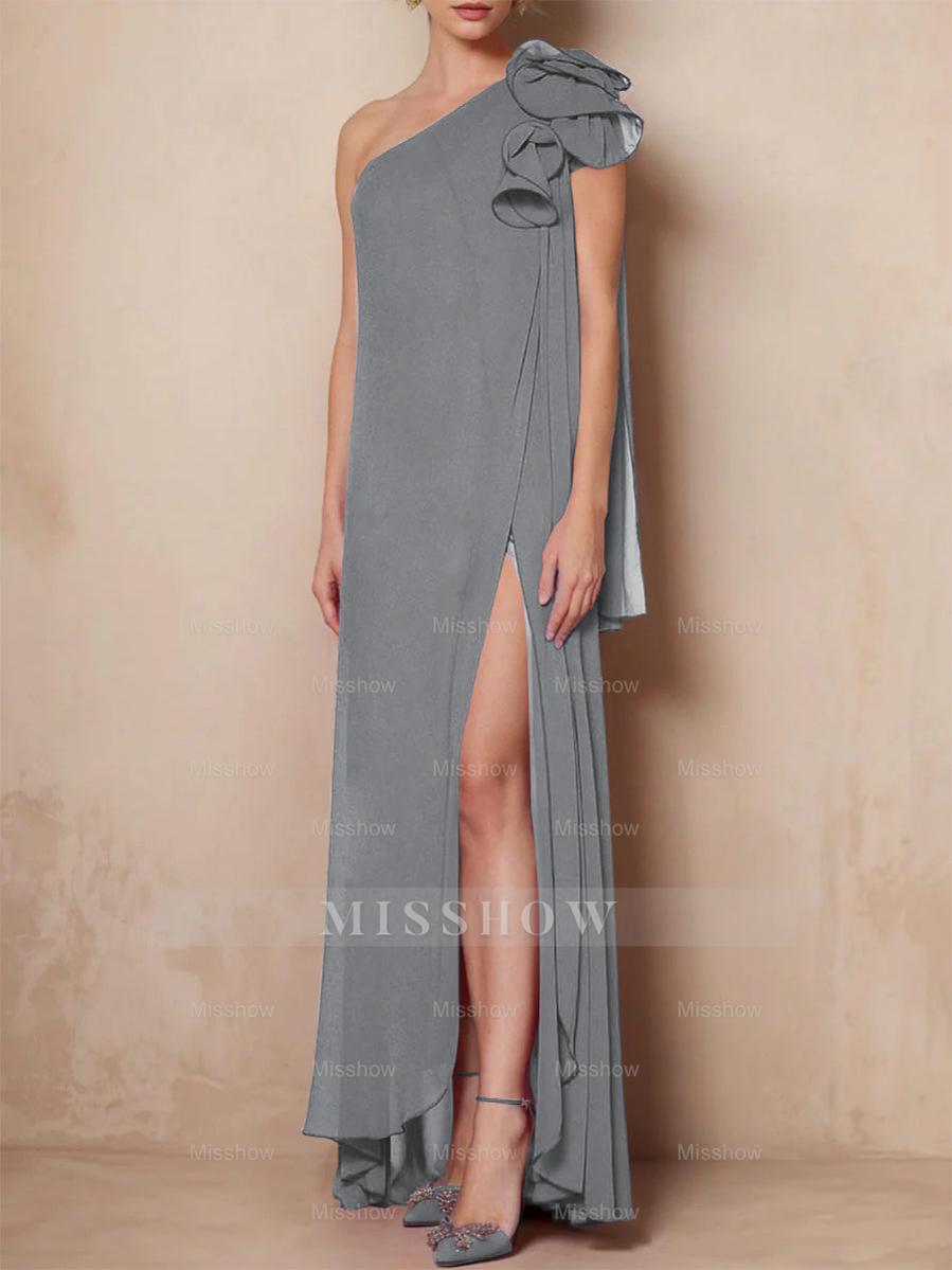 One-Shoulder Sleeveless A-Line Floor-Length Mother of the Bride Dress with Side Split