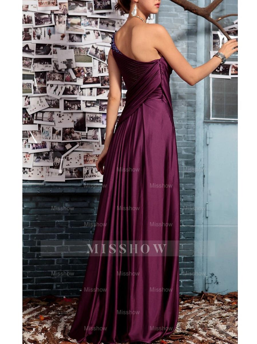 One Shoulder Sleeveless Floor Length Mother of the Bride Dress with Crystal Pleats and Draping