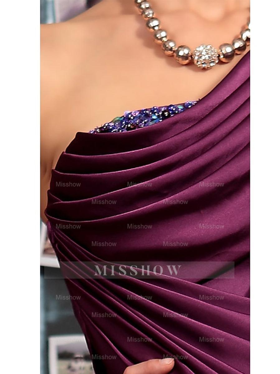 One Shoulder Sleeveless Floor Length Mother of the Bride Dress with Crystal Pleats and Draping