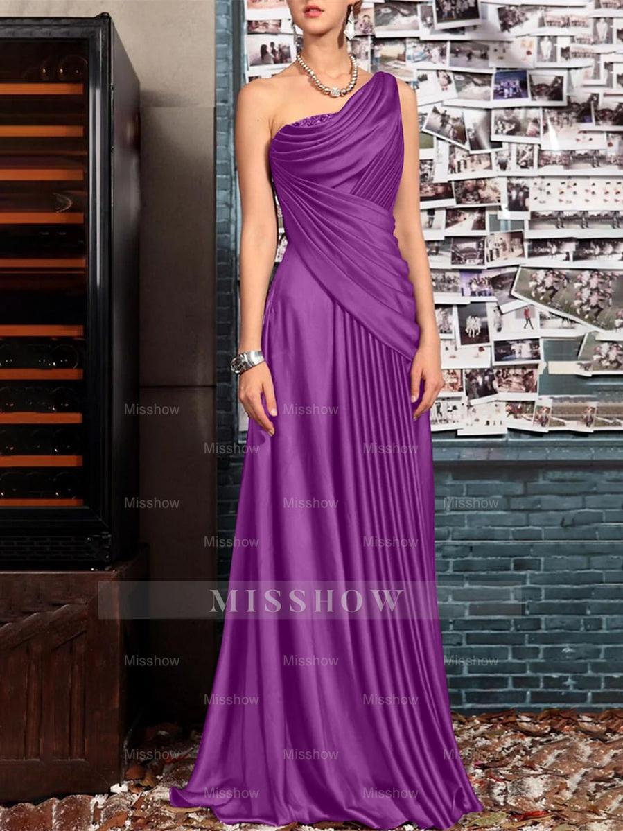 One Shoulder Sleeveless Floor Length Mother of the Bride Dress with Crystal Pleats and Draping
