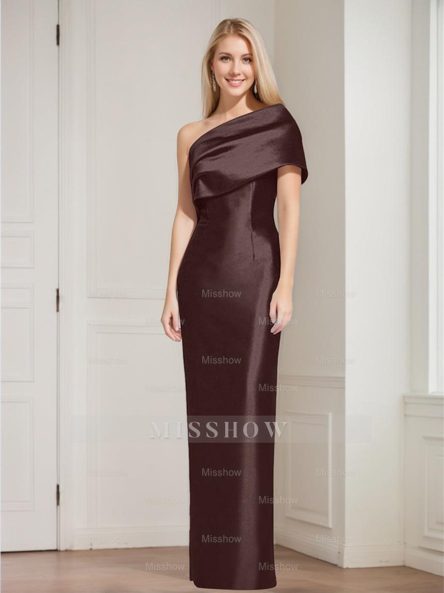 One-Shoulder Sleeveless Floor-Length Sheath/Column Mother of the Bride Dress with Bowknot
