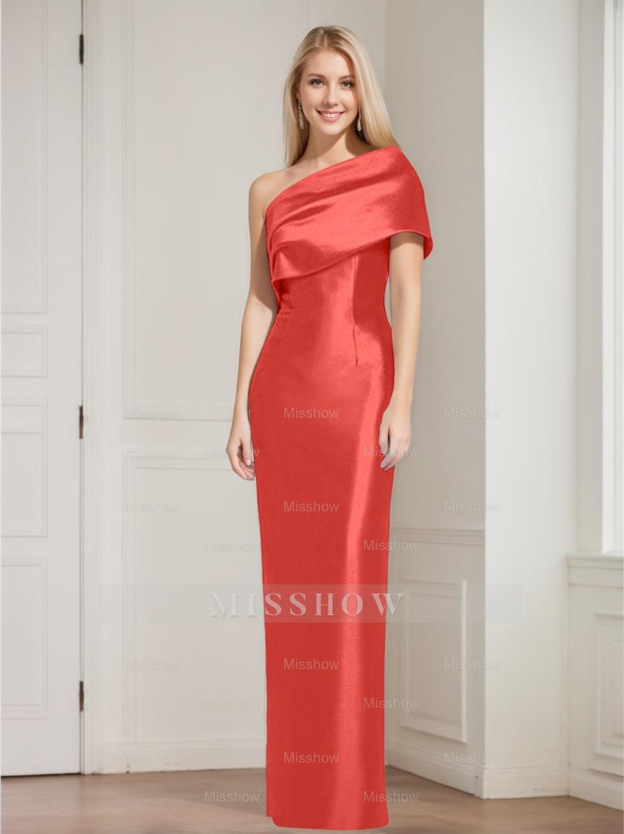 One-Shoulder Sleeveless Floor-Length Sheath/Column Mother of the Bride Dress with Bowknot
