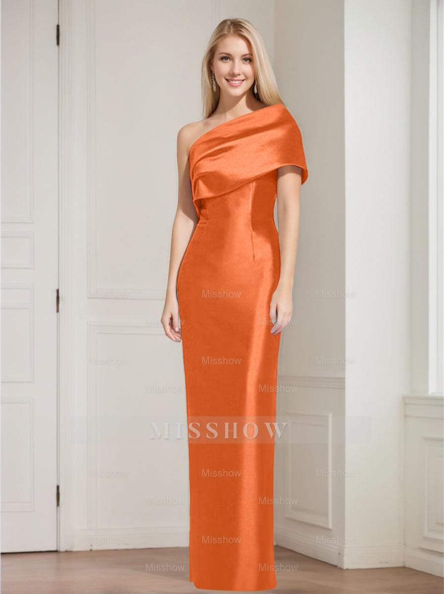 One-Shoulder Sleeveless Floor-Length Sheath/Column Mother of the Bride Dress with Bowknot