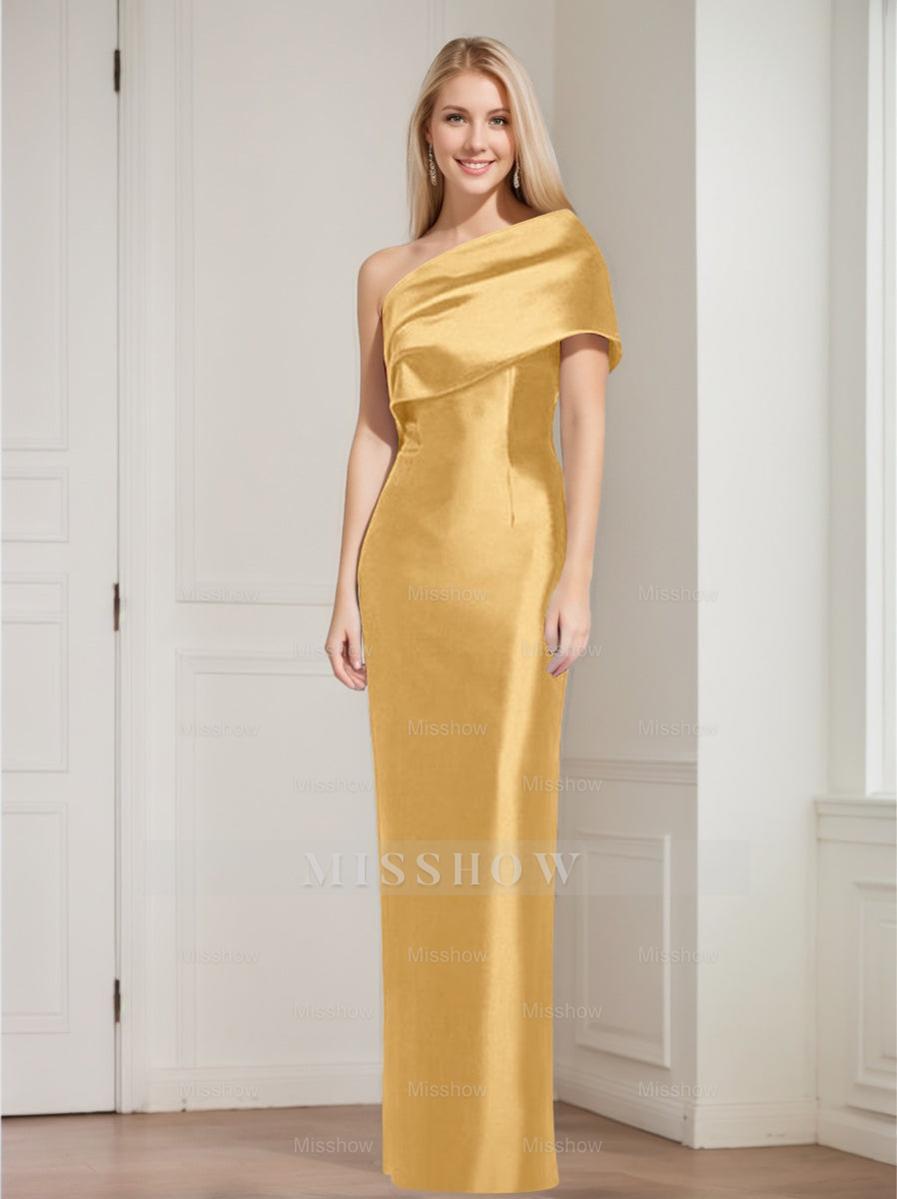 One-Shoulder Sleeveless Floor-Length Sheath/Column Mother of the Bride Dress with Bowknot