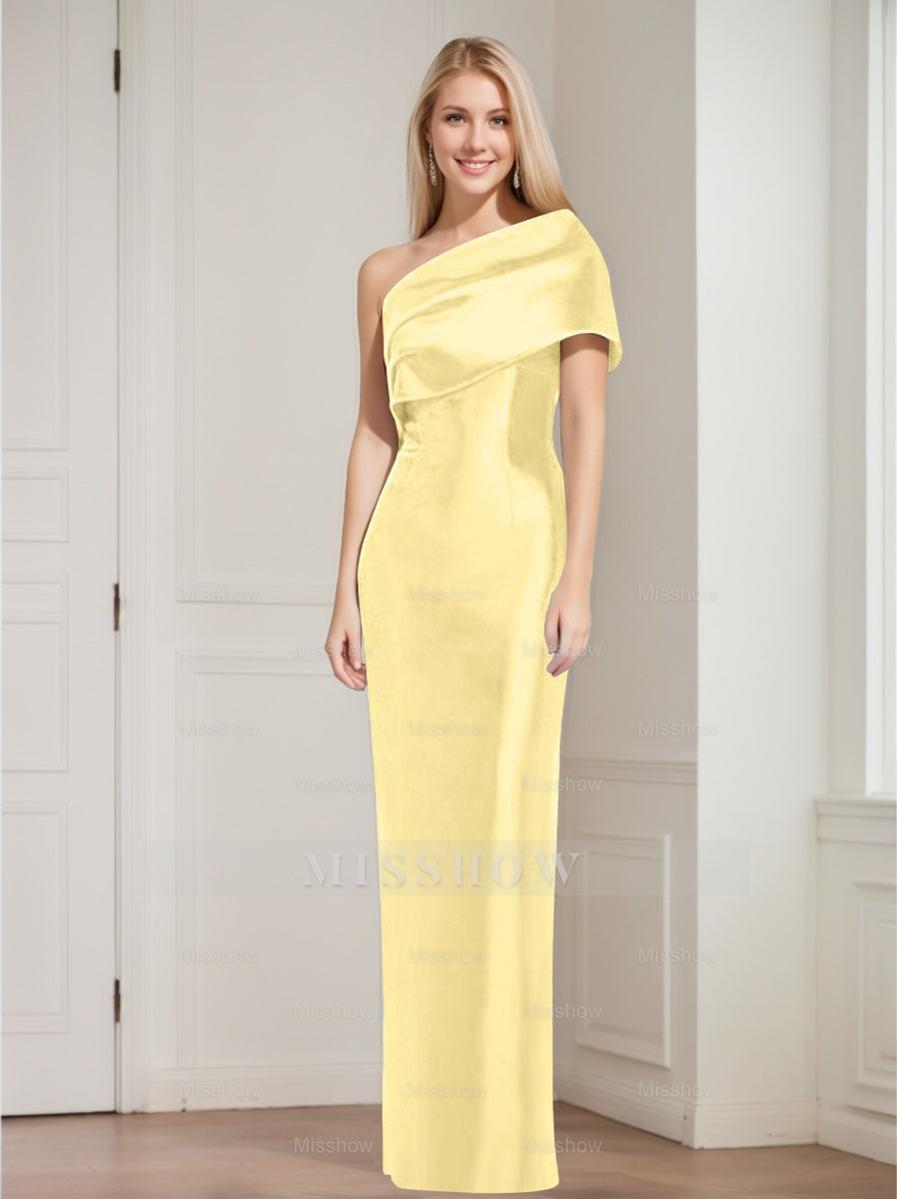 One-Shoulder Sleeveless Floor-Length Sheath/Column Mother of the Bride Dress with Bowknot