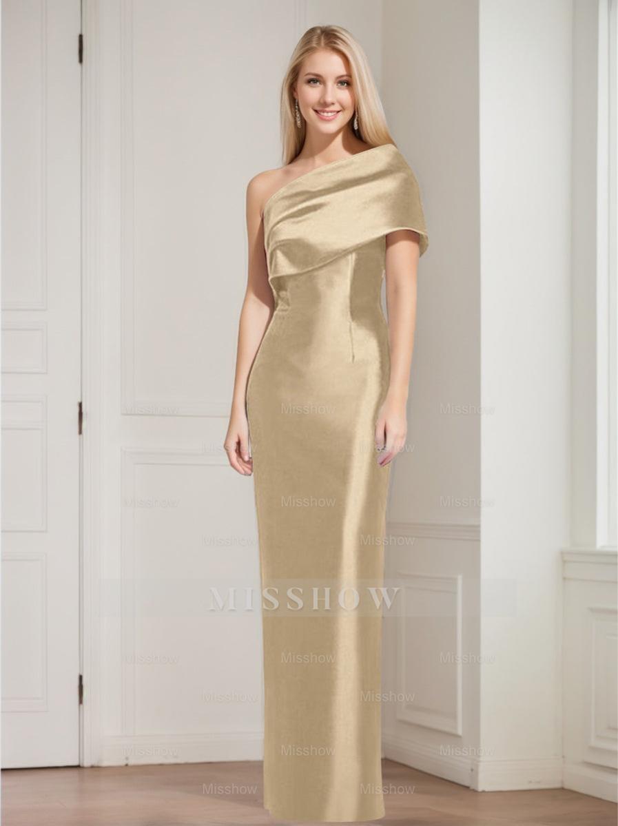 One-Shoulder Sleeveless Floor-Length Sheath/Column Mother of the Bride Dress with Bowknot