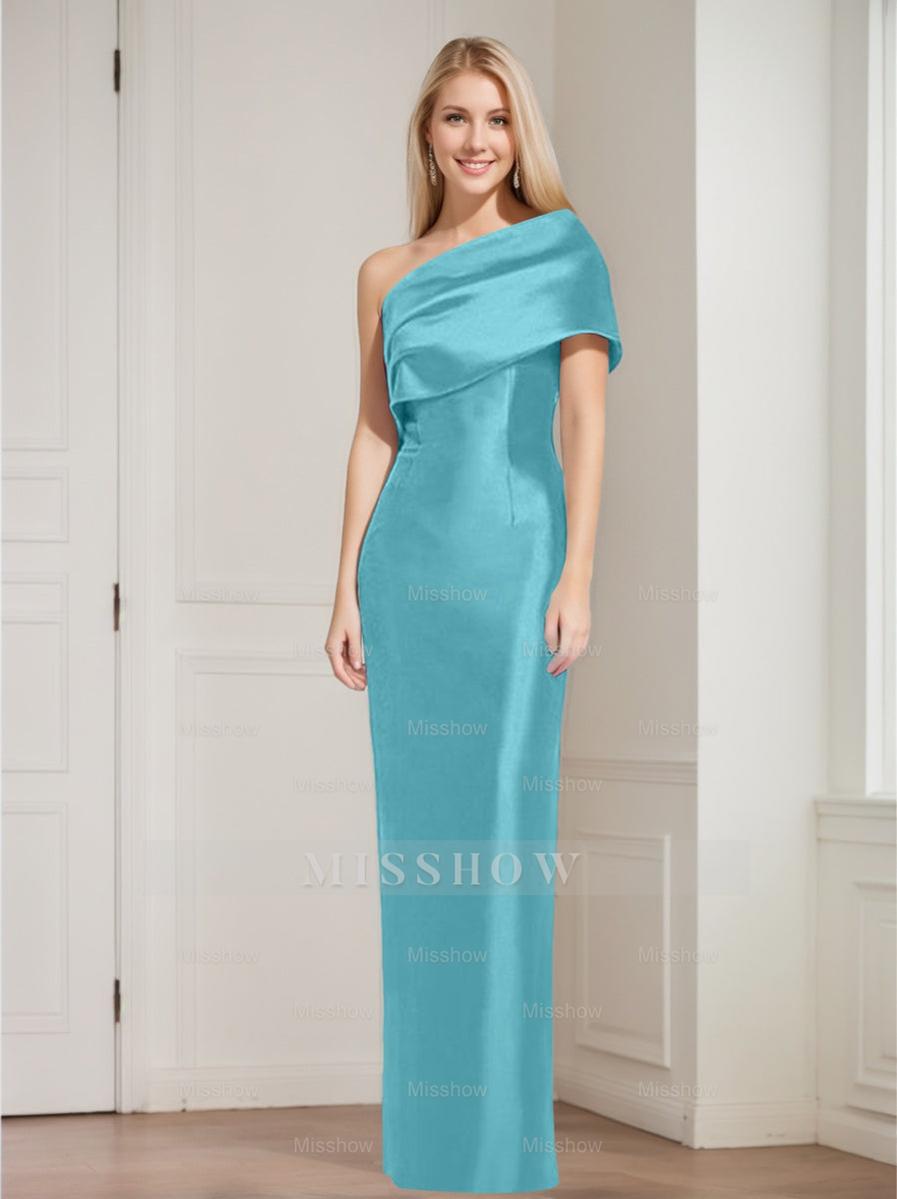 One-Shoulder Sleeveless Floor-Length Sheath/Column Mother of the Bride Dress with Bowknot