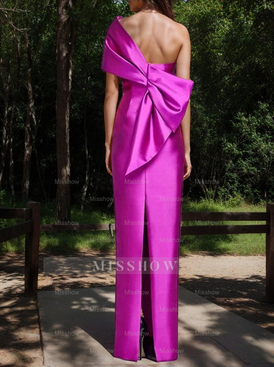 One-Shoulder Sleeveless Floor-Length Sheath/Column Mother of the Bride Dress with Bowknot