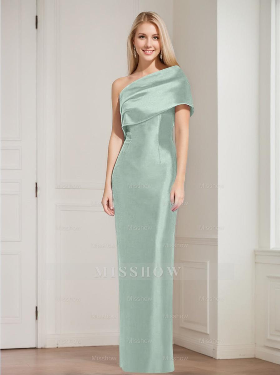 One-Shoulder Sleeveless Floor-Length Sheath/Column Mother of the Bride Dress with Bowknot