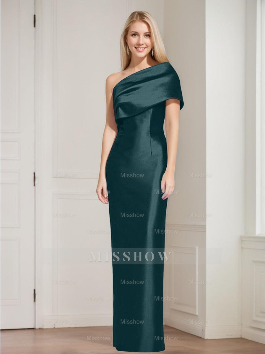 One-Shoulder Sleeveless Floor-Length Sheath/Column Mother of the Bride Dress with Bowknot