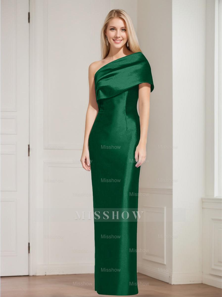 One-Shoulder Sleeveless Floor-Length Sheath/Column Mother of the Bride Dress with Bowknot