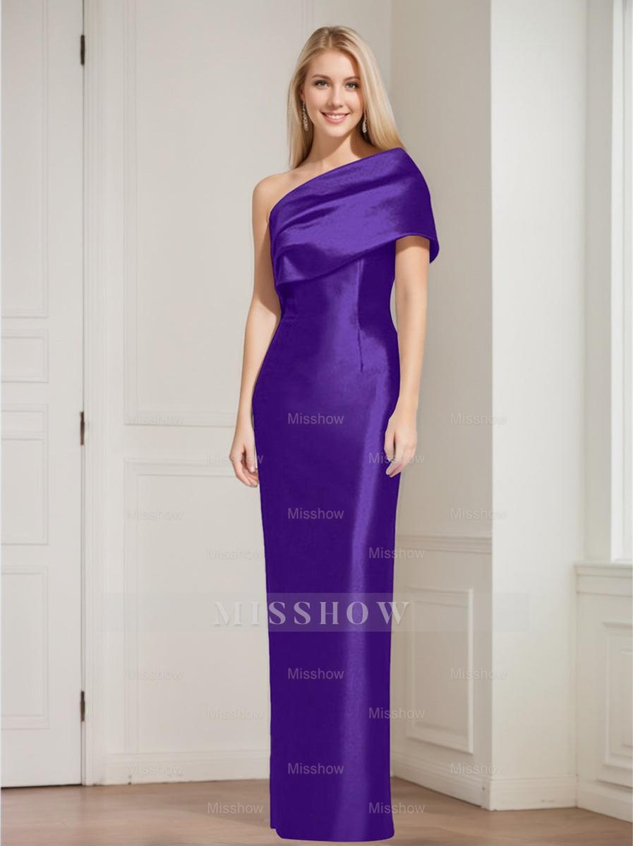 One-Shoulder Sleeveless Floor-Length Sheath/Column Mother of the Bride Dress with Bowknot
