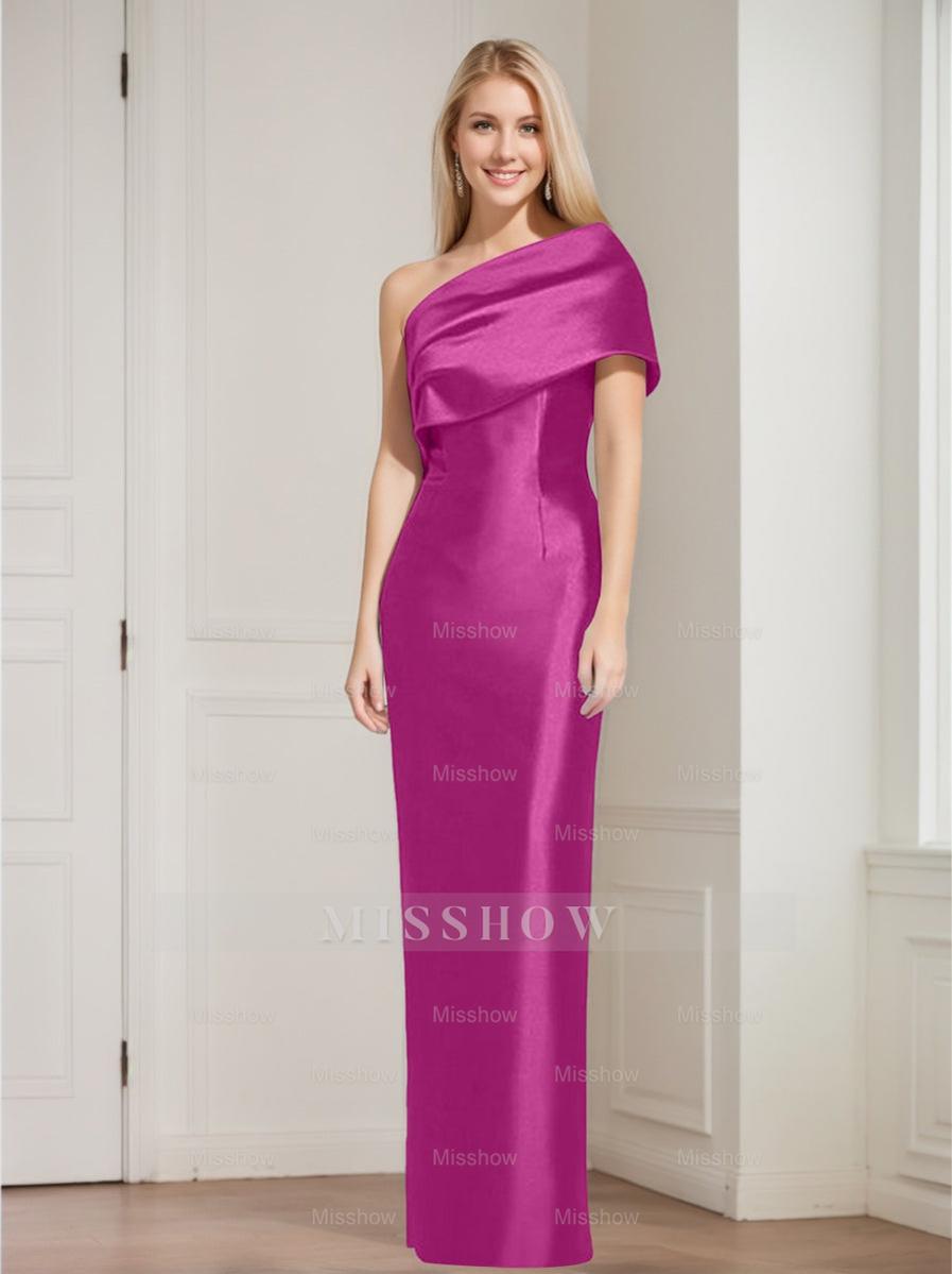 One-Shoulder Sleeveless Floor-Length Sheath/Column Mother of the Bride Dress with Bowknot