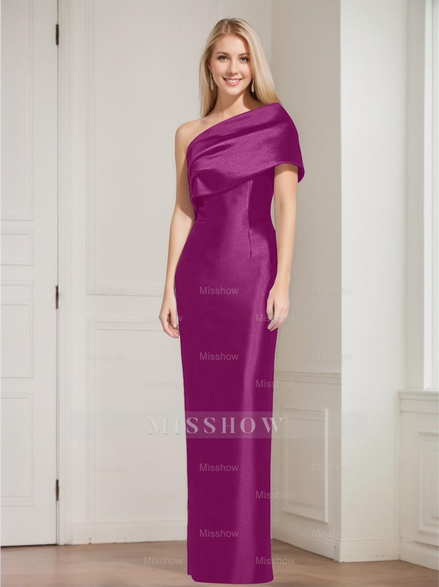 One-Shoulder Sleeveless Floor-Length Sheath/Column Mother of the Bride Dress with Bowknot