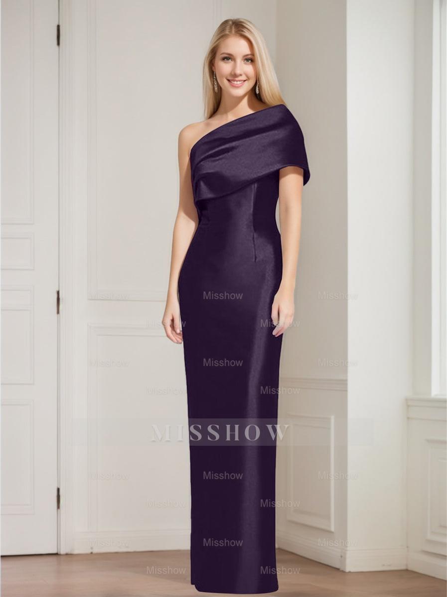 One-Shoulder Sleeveless Floor-Length Sheath/Column Mother of the Bride Dress with Bowknot