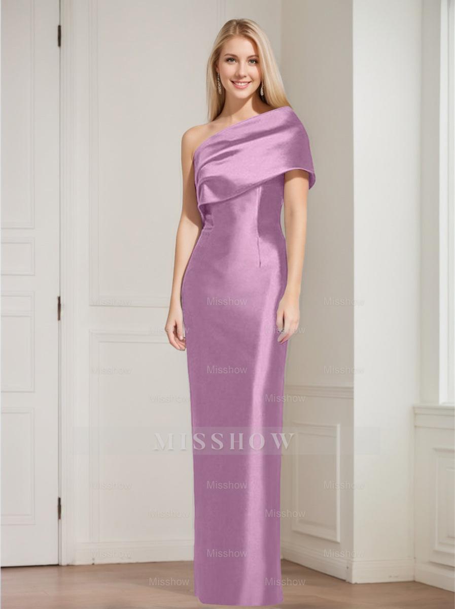 One-Shoulder Sleeveless Floor-Length Sheath/Column Mother of the Bride Dress with Bowknot