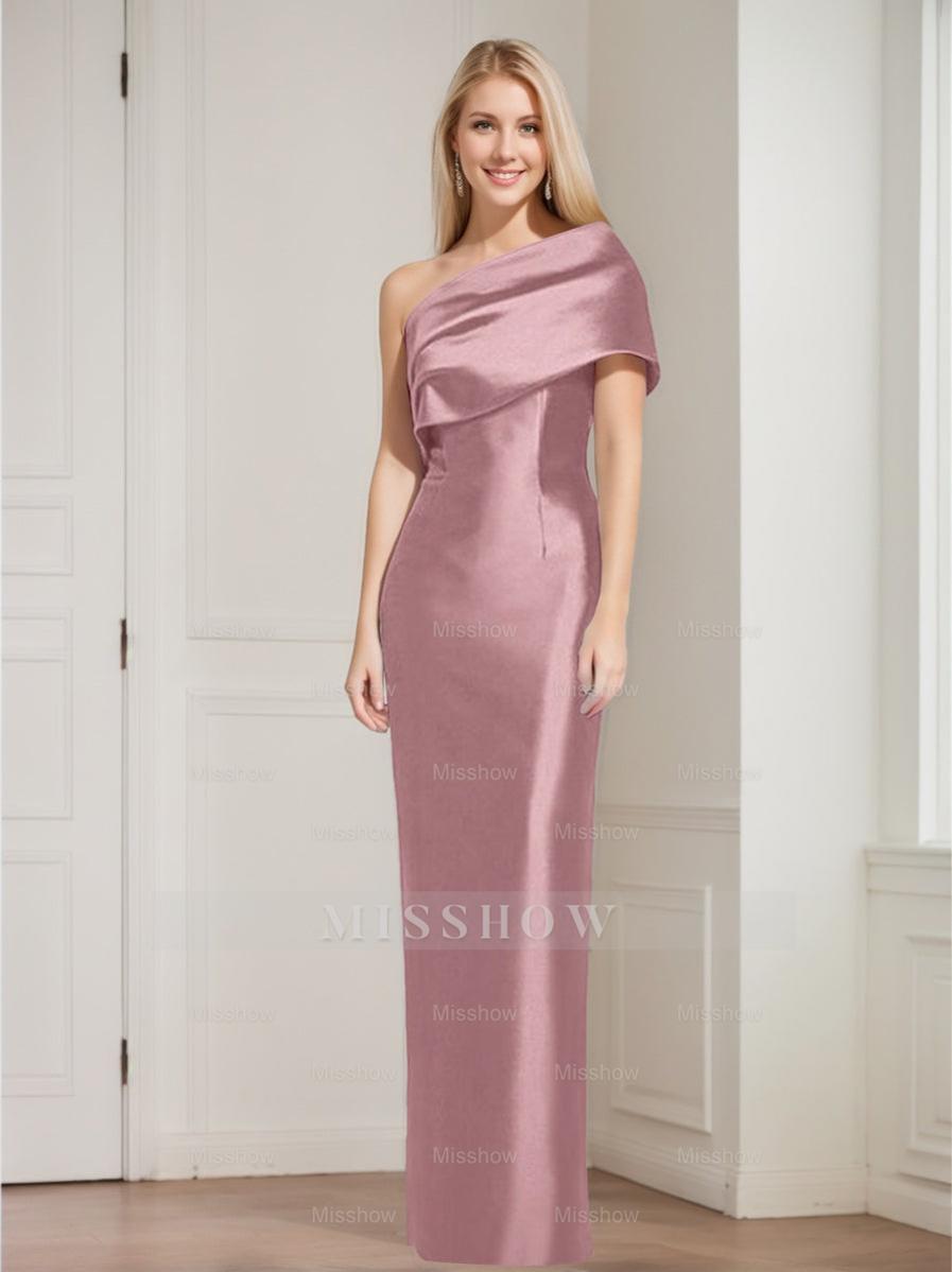 One-Shoulder Sleeveless Floor-Length Sheath/Column Mother of the Bride Dress with Bowknot