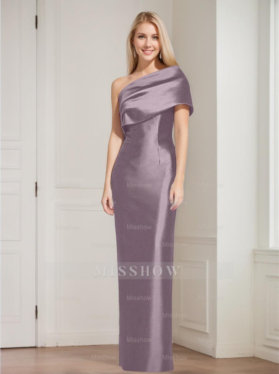 One-Shoulder Sleeveless Floor-Length Sheath/Column Mother of the Bride Dress with Bowknot