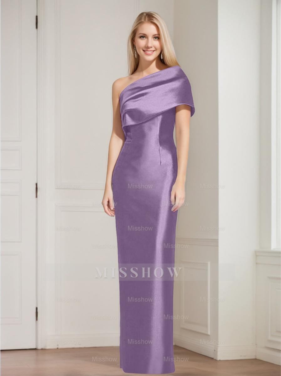 One-Shoulder Sleeveless Floor-Length Sheath/Column Mother of the Bride Dress with Bowknot