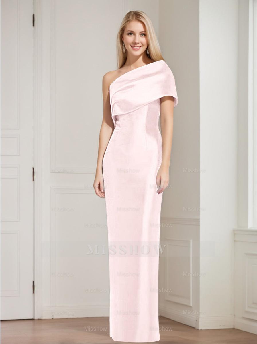 One-Shoulder Sleeveless Floor-Length Sheath/Column Mother of the Bride Dress with Bowknot