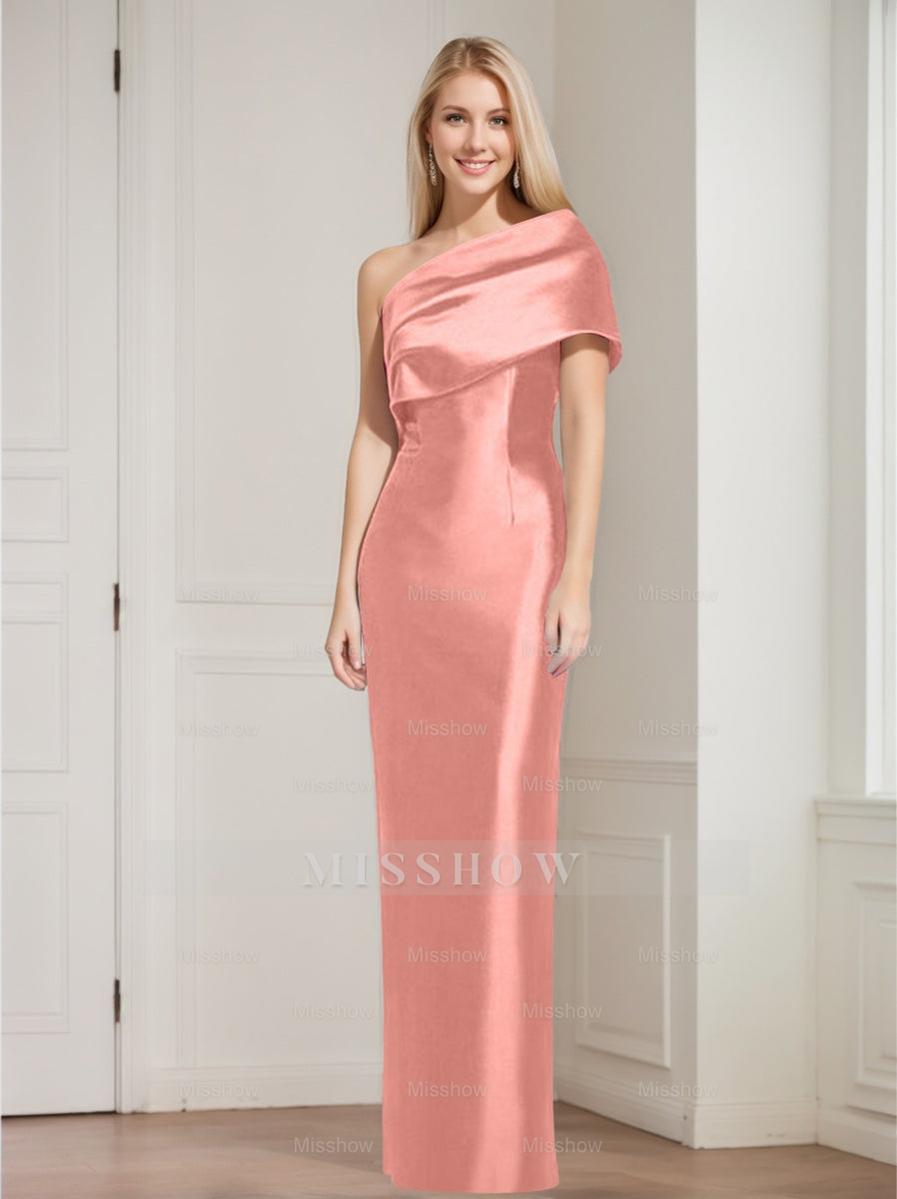 One-Shoulder Sleeveless Floor-Length Sheath/Column Mother of the Bride Dress with Bowknot