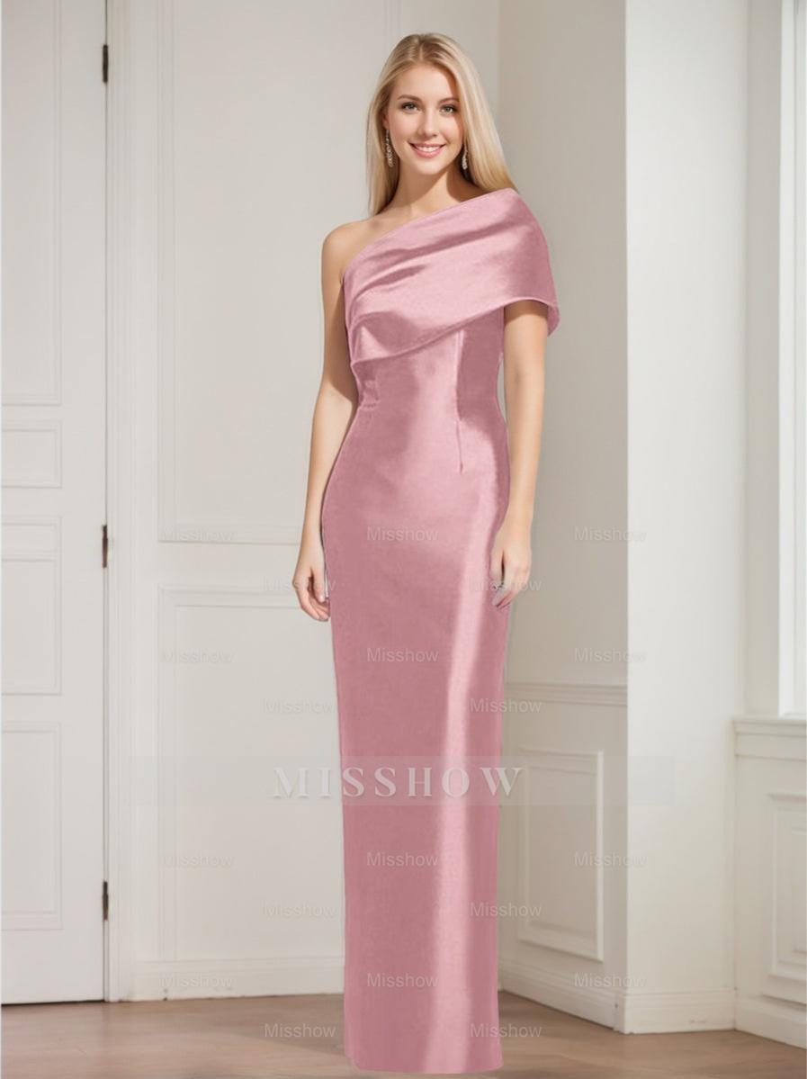 One-Shoulder Sleeveless Floor-Length Sheath/Column Mother of the Bride Dress with Bowknot