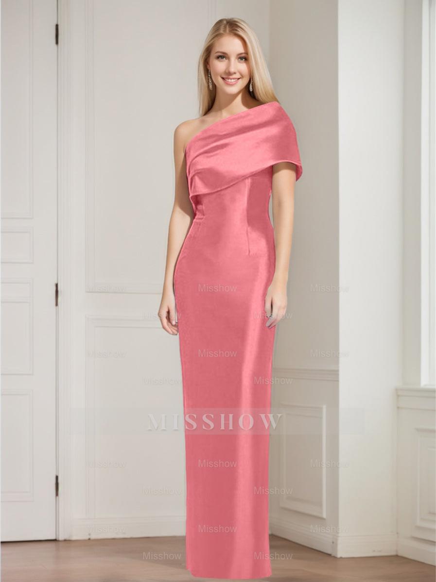 One-Shoulder Sleeveless Floor-Length Sheath/Column Mother of the Bride Dress with Bowknot