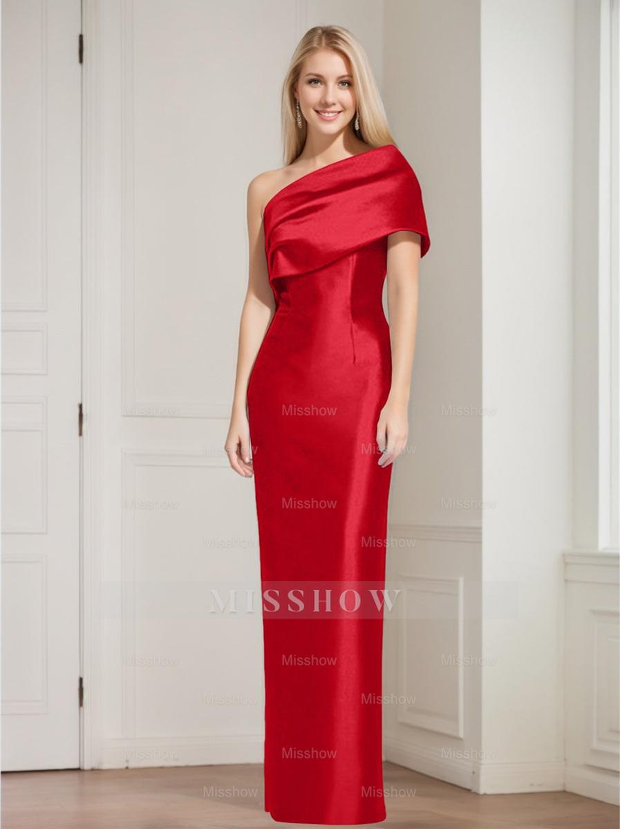 One-Shoulder Sleeveless Floor-Length Sheath/Column Mother of the Bride Dress with Bowknot