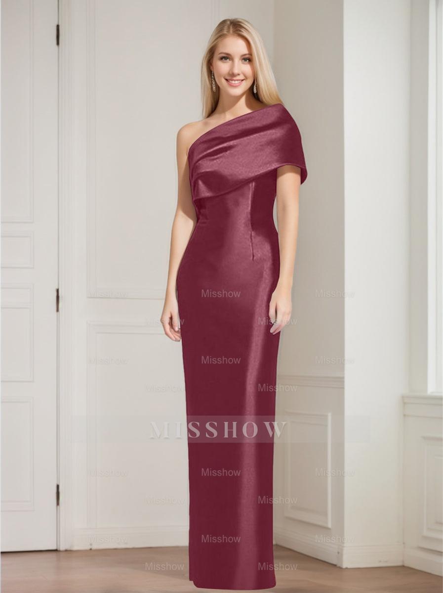 One-Shoulder Sleeveless Floor-Length Sheath/Column Mother of the Bride Dress with Bowknot
