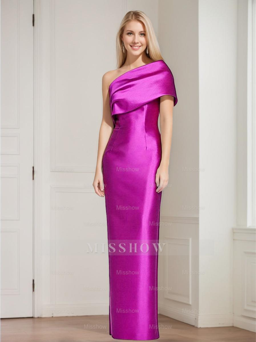 One-Shoulder Sleeveless Floor-Length Sheath/Column Mother of the Bride Dress with Bowknot