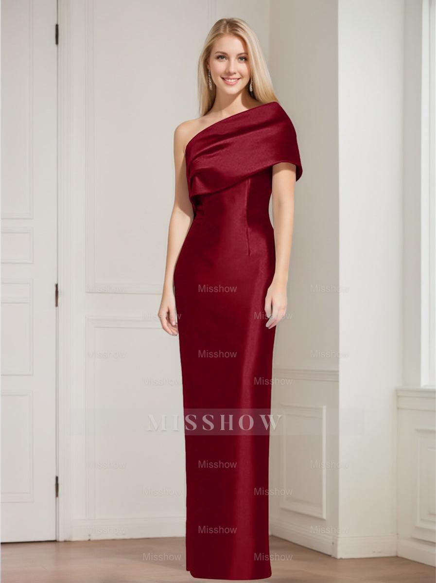 One-Shoulder Sleeveless Floor-Length Sheath/Column Mother of the Bride Dress with Bowknot