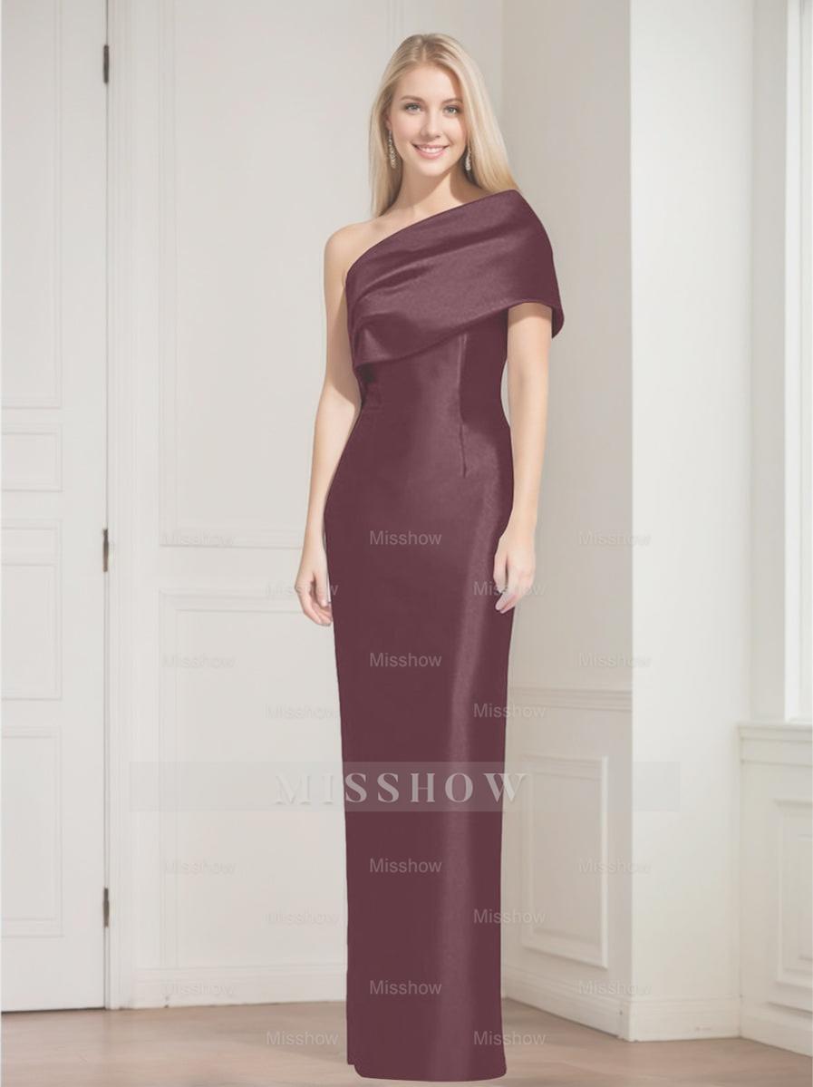 One-Shoulder Sleeveless Floor-Length Sheath/Column Mother of the Bride Dress with Bowknot