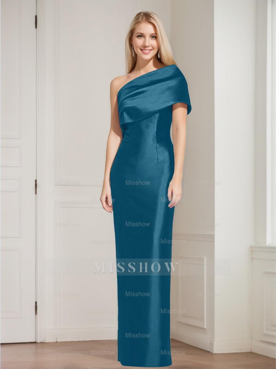 One-Shoulder Sleeveless Floor-Length Sheath/Column Mother of the Bride Dress with Bowknot