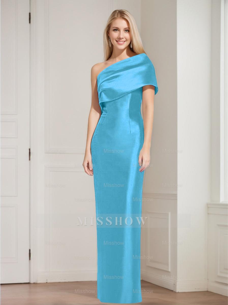 One-Shoulder Sleeveless Floor-Length Sheath/Column Mother of the Bride Dress with Bowknot