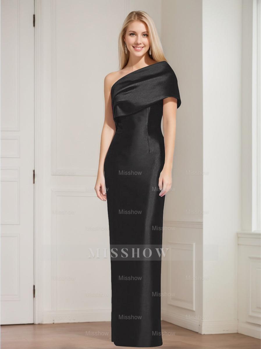 One-Shoulder Sleeveless Floor-Length Sheath/Column Mother of the Bride Dress with Bowknot