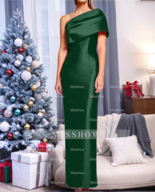 One-Shoulder Sleeveless Floor-Length Sheath/Column Mother of the Bride Dress with Bowknot