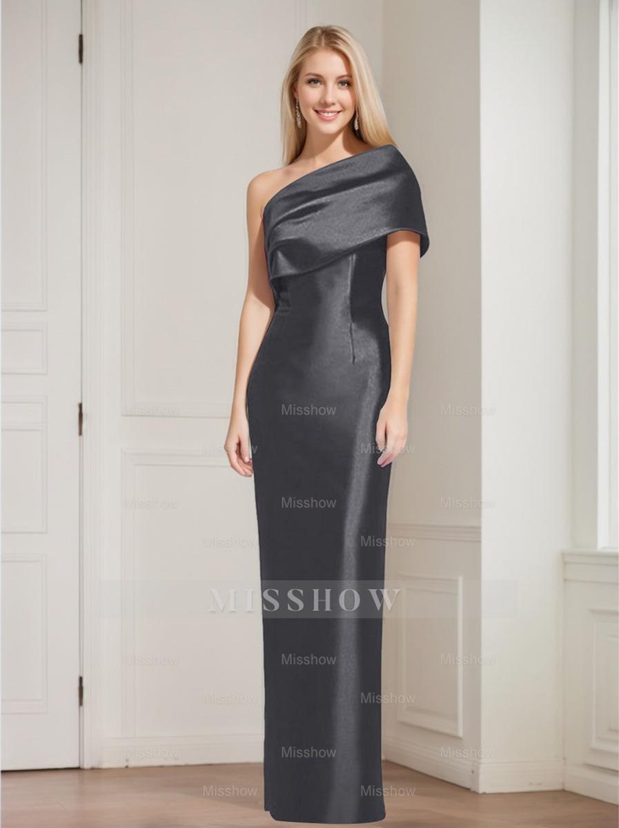 One-Shoulder Sleeveless Floor-Length Sheath/Column Mother of the Bride Dress with Bowknot