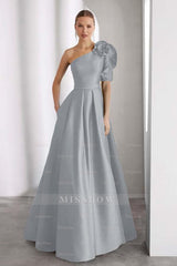 One Shoulder Sleeveless Long A Line Formal Dress With Pockets