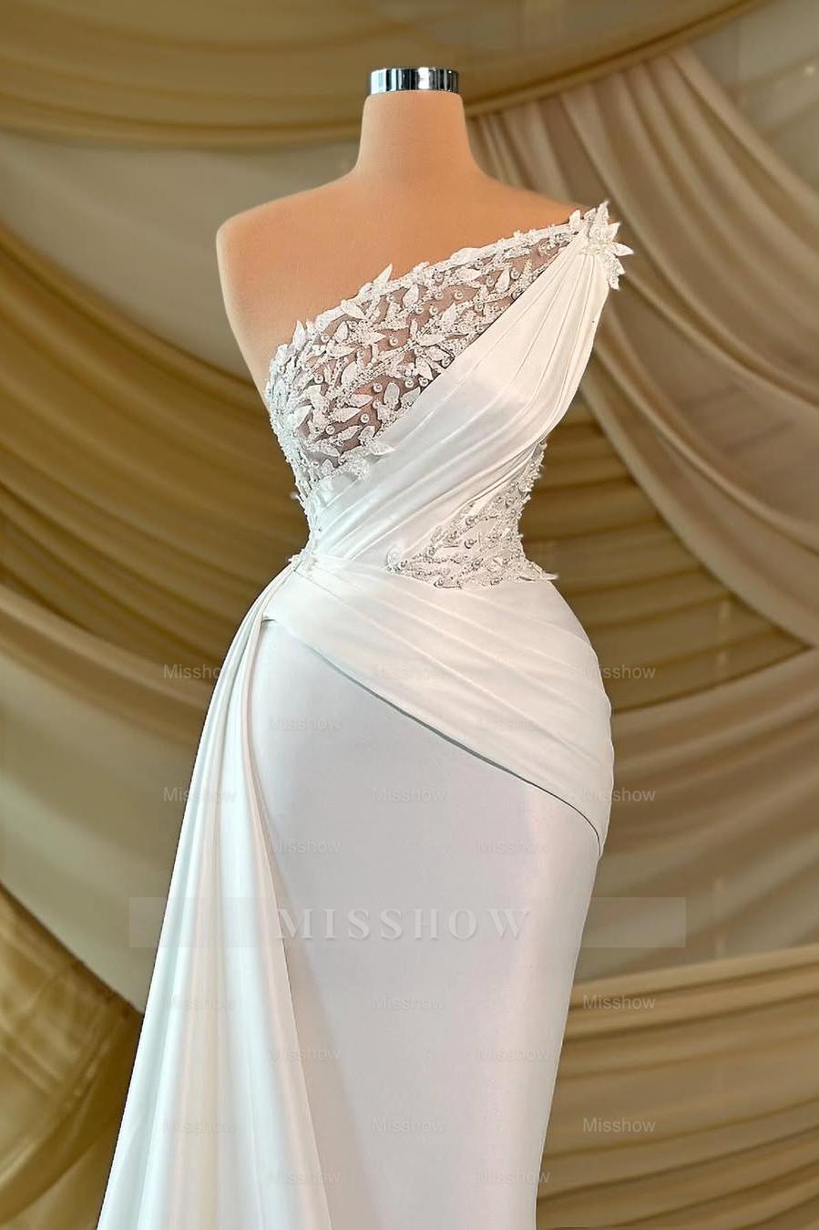 One Shoulder Sleeveless Long Formal Dress With Appliques Ruffles