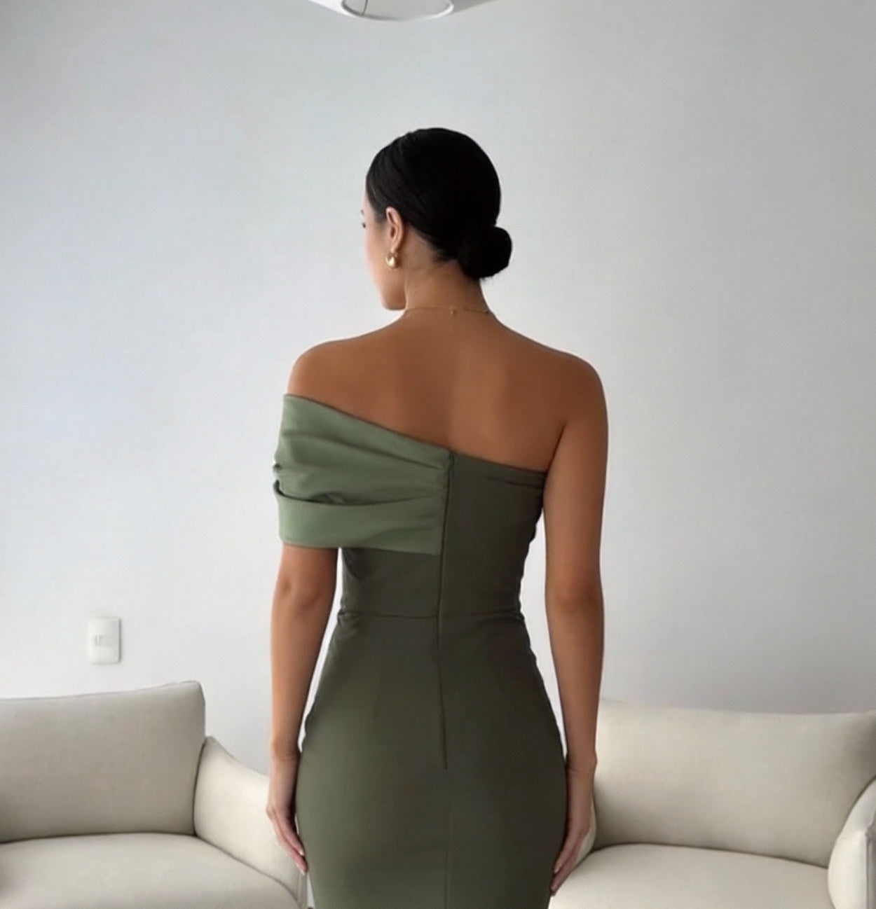 One Shoulder Sleeveless Long Mermaid Formal Dress With Split Pleated