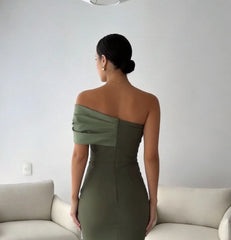 One Shoulder Sleeveless Long Mermaid Formal Dress With Split Pleated