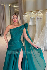 One Shoulder Sleeveless Long Split Formal Dress With Pleated