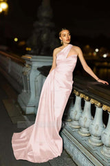 One Shoulder Sleeveless Mermaid Long Formal Dress With Ruffles Pleated