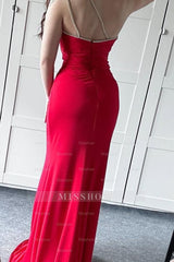 One Shoulder Sleeveless Mermaid Split Long Formal Dress With Sequins