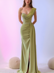 One-Shoulder Sleeveless Mermaid/Trumpet Gown with Side Split and Sequins for the Mother of the Bride