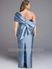 One-Shoulder Sleeveless Plus Size Floor-Length Sheath Dress with Bowknot for Mother of the Bride
